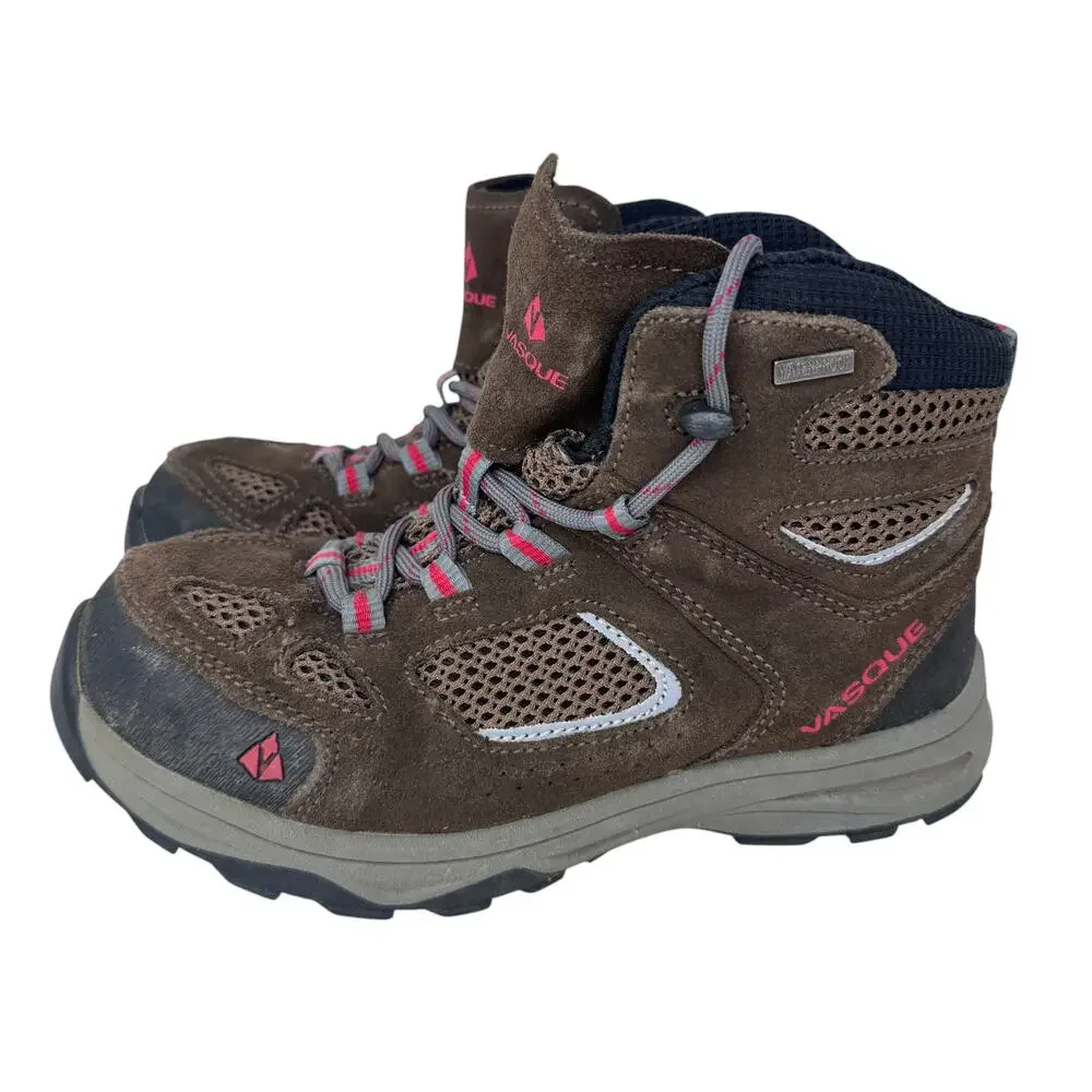 Vasque Breeze Hiking Boots Youth 4 Brown Suede UltraDry Waterproof Elastic Laces